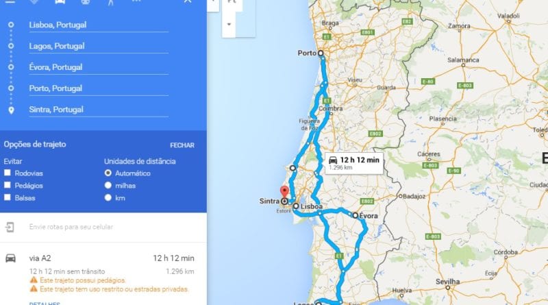 Roteiro Portugal - 7 dias - Google Maps