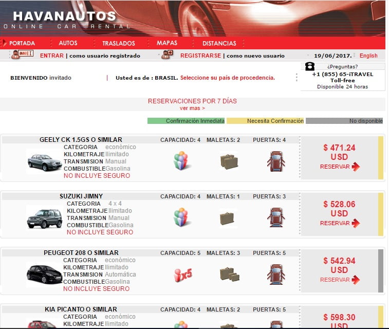 Site Havanautos - Alugar Carro em Cuba