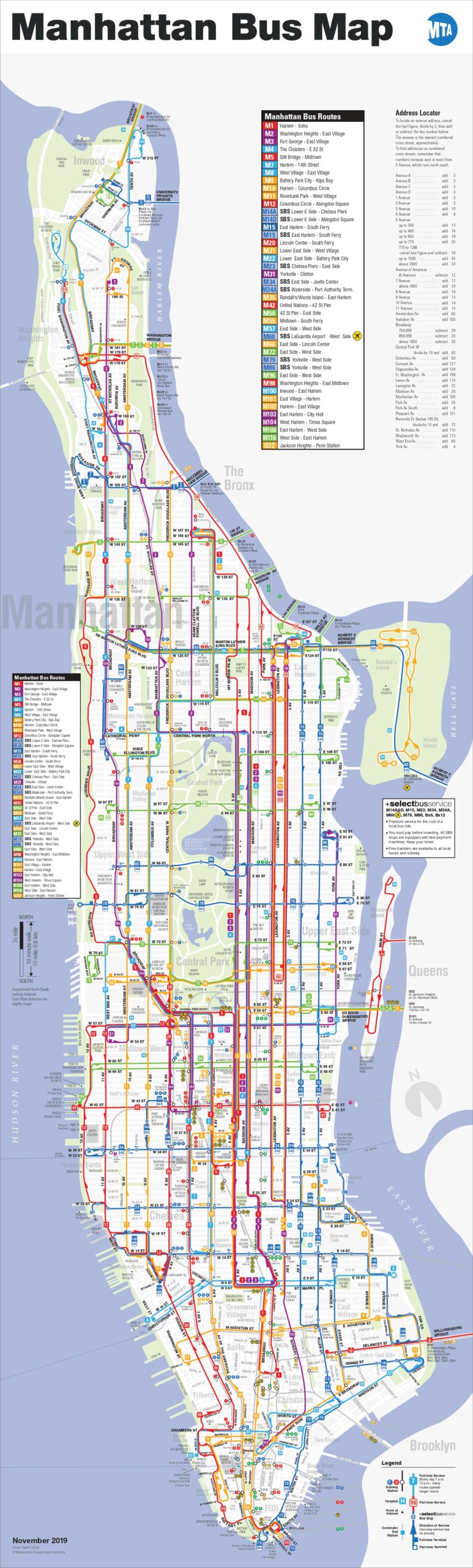 Mapa de ônibus de Manhattan
